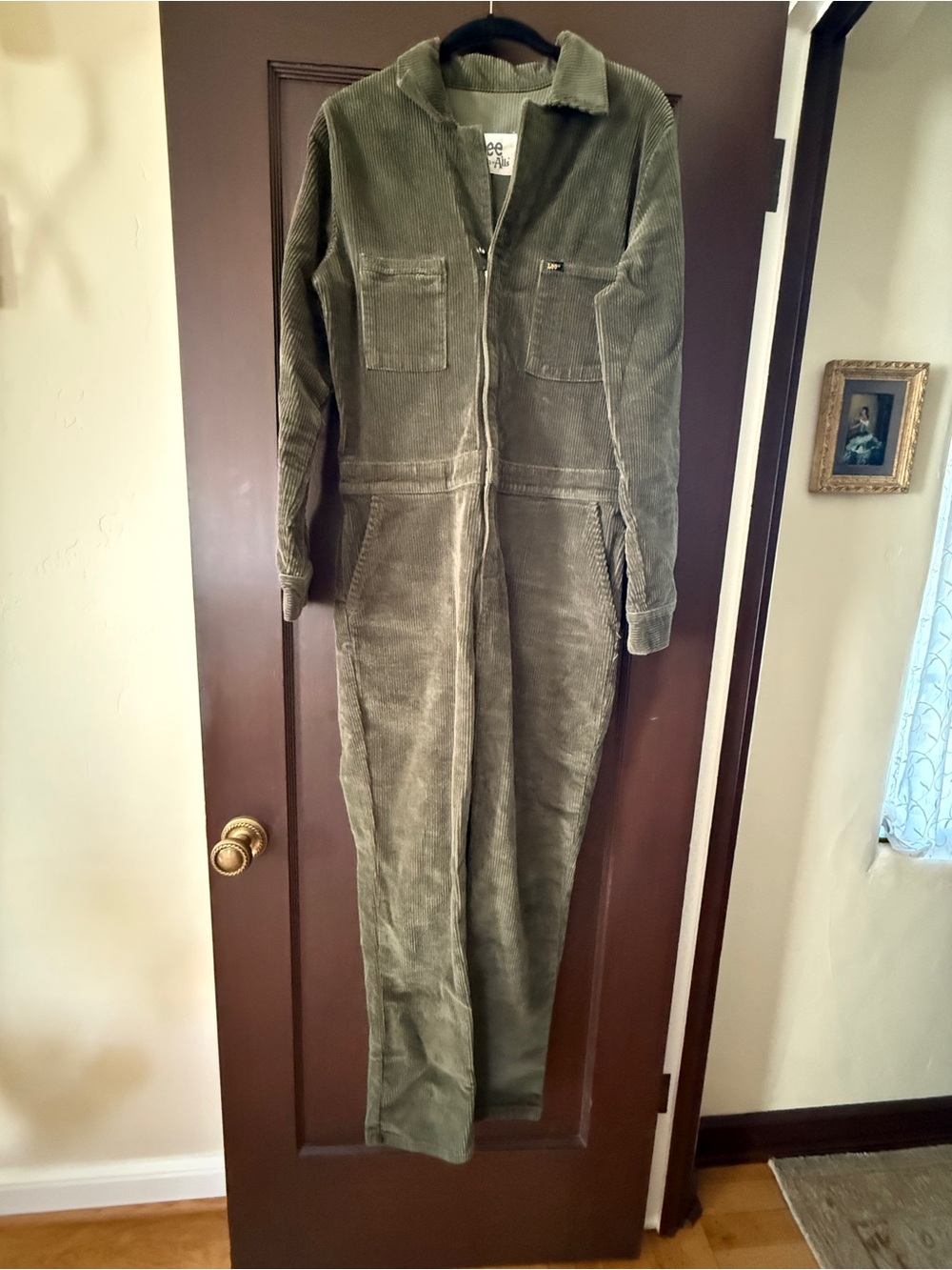 Lee Olive Corduroy Zip-Front Jumpsuit